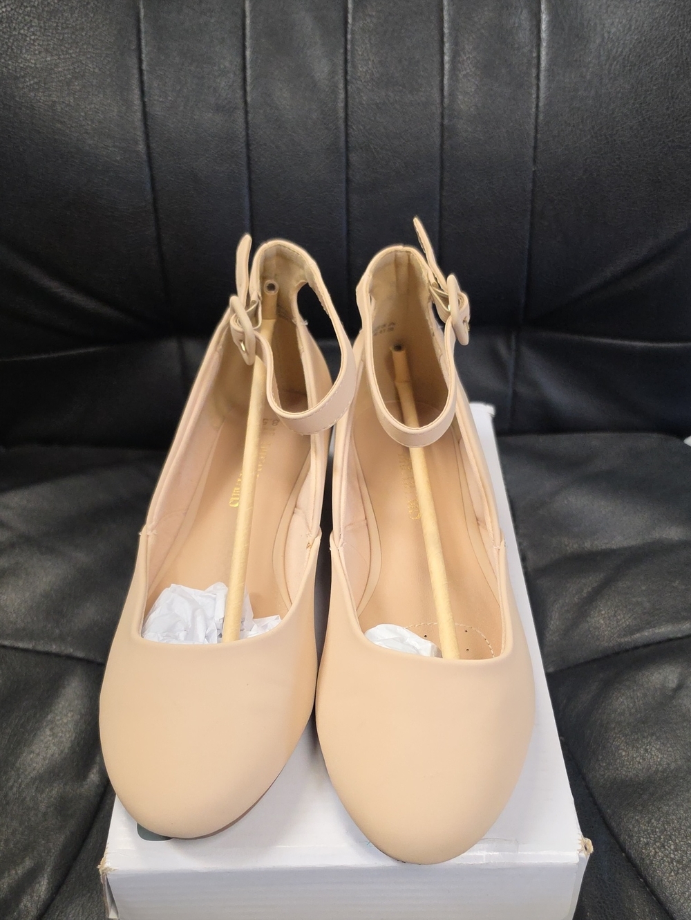 Dream Pairs Beige Ankle-Strap Round-Toe Flats